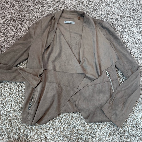 Suede Dark Beige Blazer Elegant Suit Jacket - Picture 1 of 3